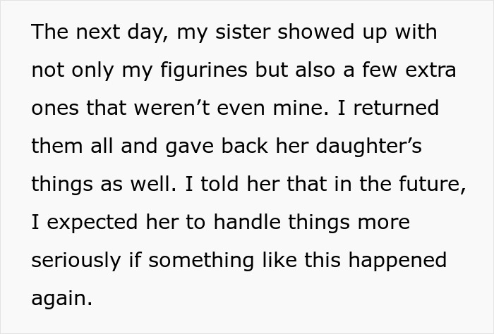 Text excerpt discussing returning stolen trinkets and handling the situation with a sticky-fingers niece and aunt.