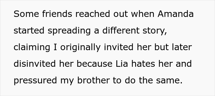 Text about a brother choosing a female friend over his girlfriend for an event invite.