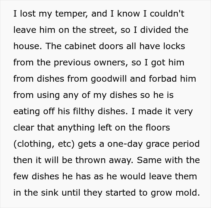 Text highlighting woman setting house rules for messy brother. Text highlighting woman setting house rules for messy brother.