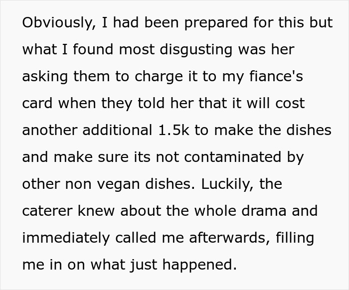 Text conversation about wedding menu changes costing $1,500 for vegan options without contamination.