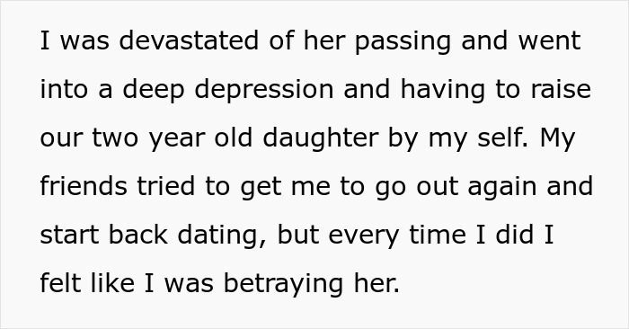 Man reflects on grief after wife's passing, raising daughter alone, and struggles with dating again.