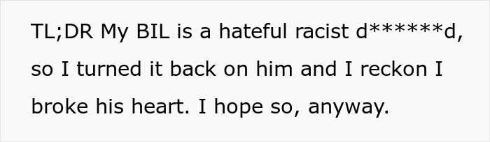 Text summary about immigrant debate with BIL, highlighting a surprising turnaround.