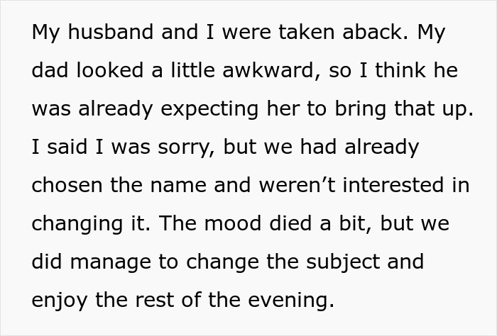 Text about woman telling stepmom there's zero chance of naming baby after her mother.