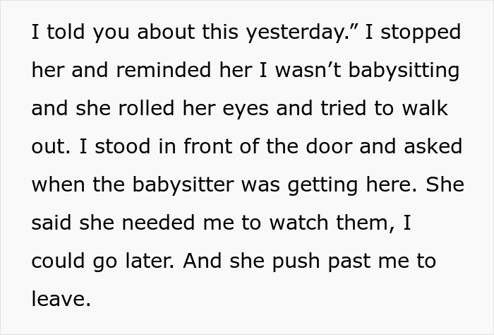 Teenager discusses babysitting conflict text, highlighting family disagreement.