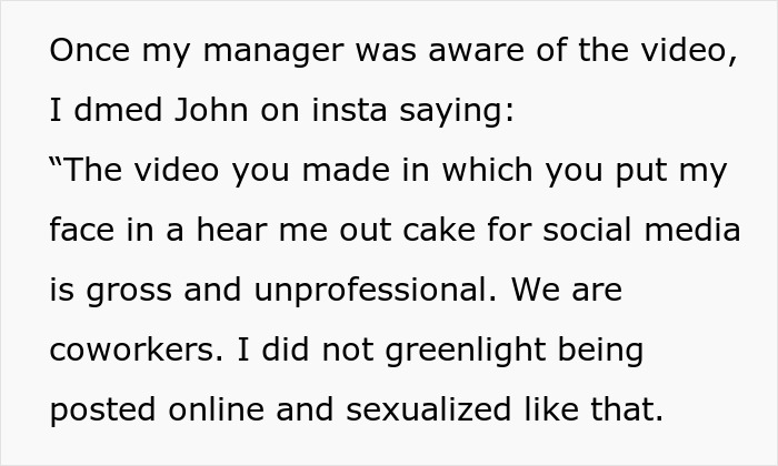 Text exchange about coworker using her photo in internet trend, expressing discomfort with being posted online.