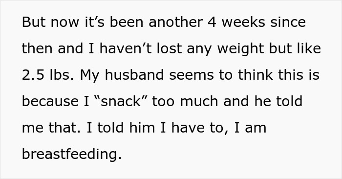 Text about weight loss concerns and snacking related to breastfeeding. Text about weight loss concerns and snacking related to breastfeeding.