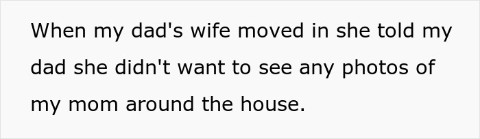 Text message about removing photos of late wife after husband's remarriage.