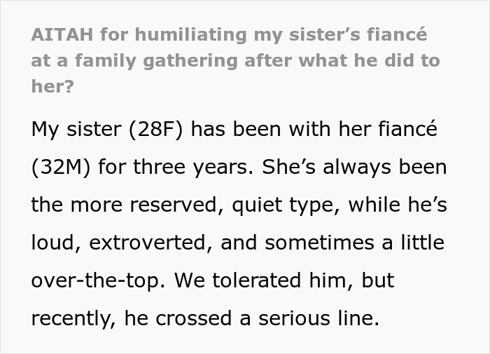 Text from a sibling discussing a fianc&eacute; and a family gathering prank.