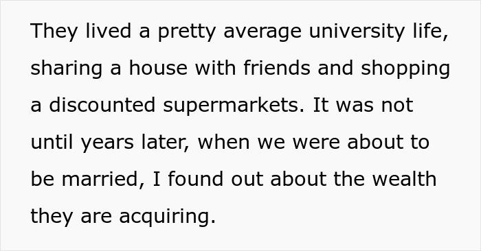 Text on image discussing university life and discovering wealth years later.