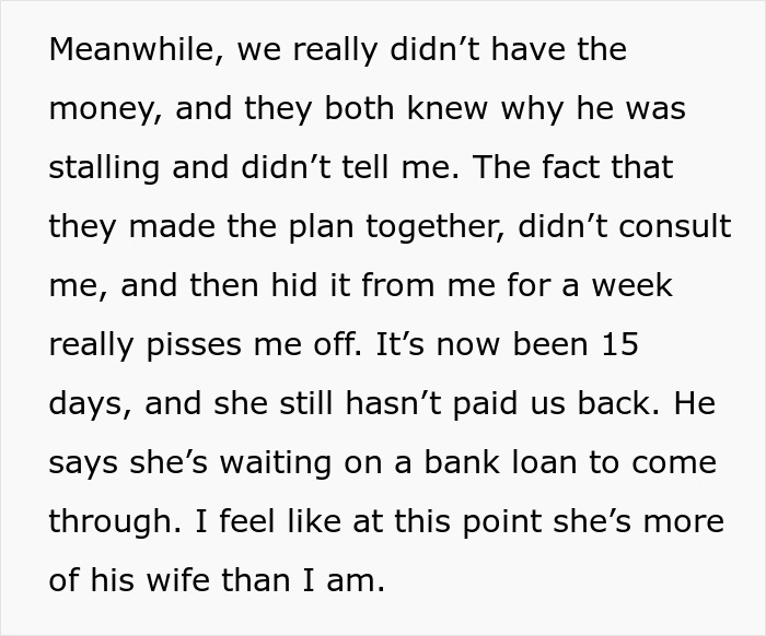 Text reveals frustration over secret loan for mom's employees, causing tension over delayed repayment and unfulfilled promises.