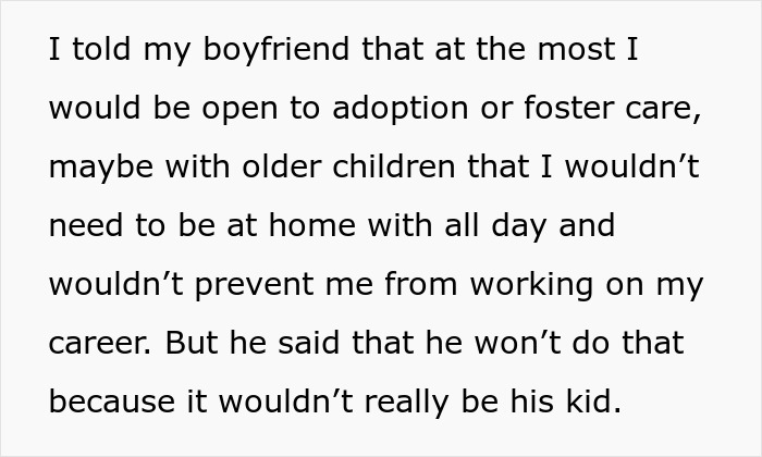 Text describing concerns about motherhood and discussions on adoption and foster care with boyfriend.