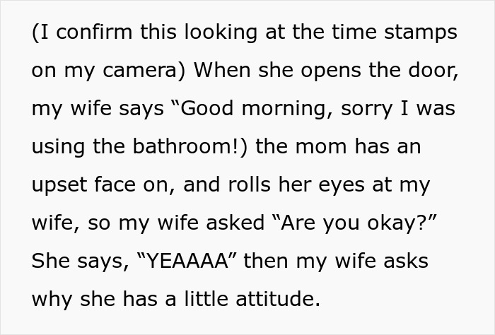 Text from a story about a pregnant wife and a mom's childcare discussion.