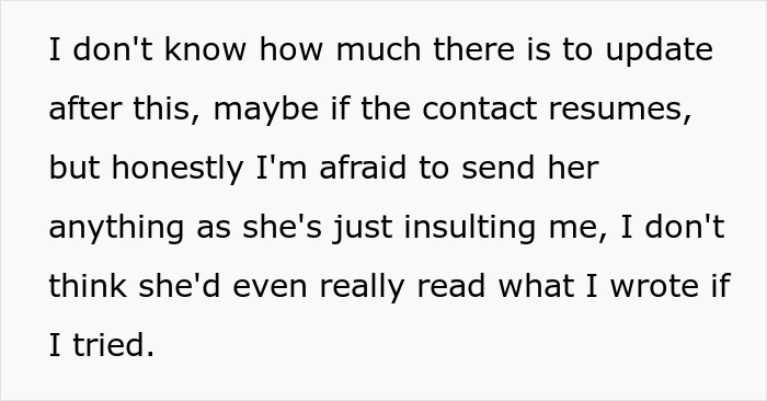 Text message expressing frustration about insulting communication and lack of respectful contact boundaries.