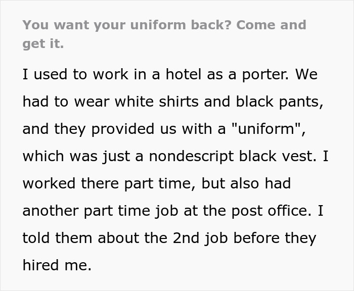 Text of a person discussing hotel porter job uniform and part-time work.