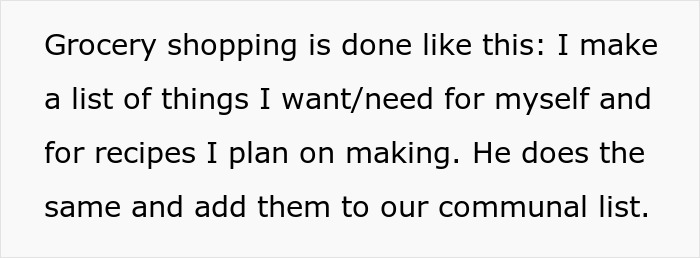 Text about grocery shopping methods: making lists for personal needs and recipes, then combining them. Text about grocery shopping methods: making lists for personal needs and recipes, then combining them.