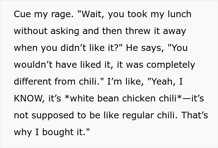 Text exchange about a wife’s lunch being thrown away by her husband, calling it “disgusting.” Text exchange about a wife’s lunch being thrown away by her husband, calling it “disgusting.”