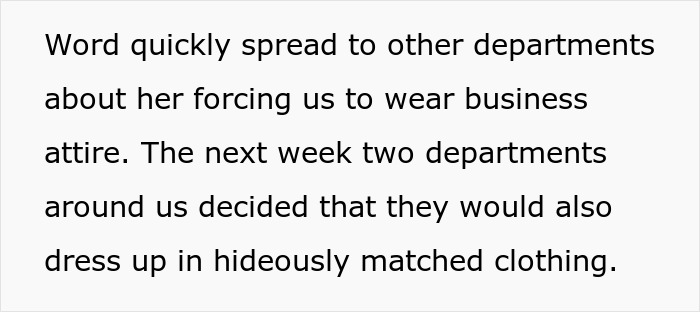 Text about bank staff forced to wear business attire and others joining in with mismatched clothing.