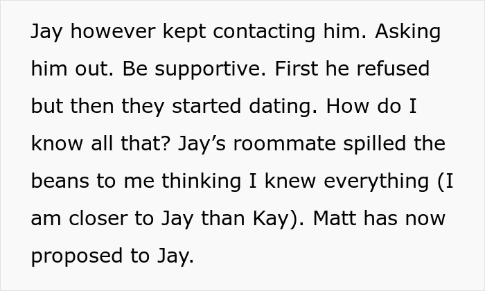 Text describing relationship dynamics and secrets involving a woman's handsome crush and lies.