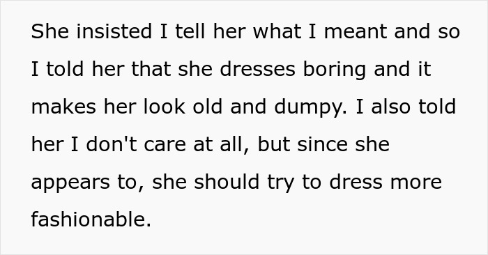 Text discussing a guy calling his girlfriend boring, old, and dumpy for her clothing choices. Text discussing a guy calling his girlfriend boring, old, and dumpy for her clothing choices.