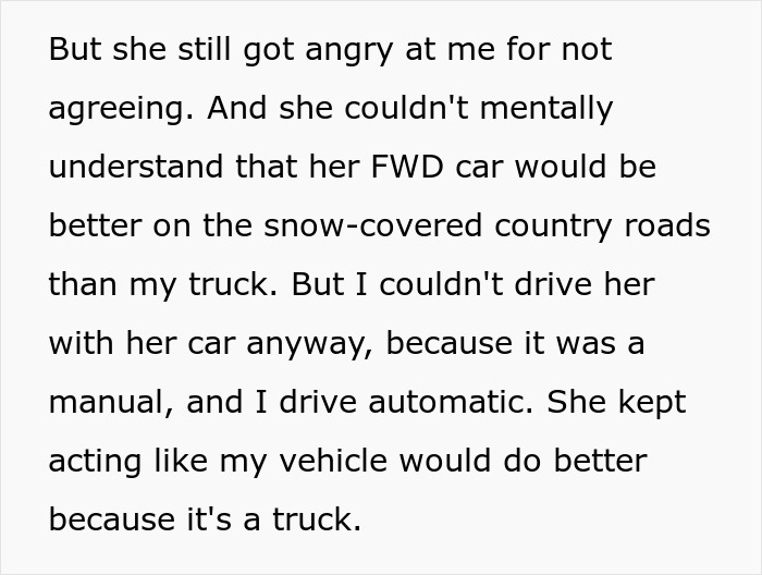 Text describing a sibling's refusal to drive a drunk woman, leading to a car accident discussion.