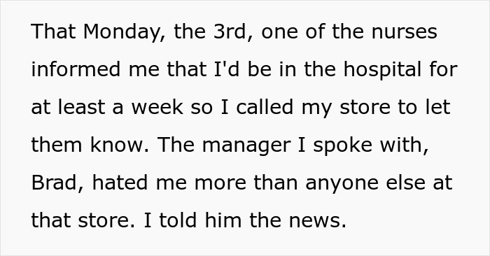 Text about a pharmacy manager reacting to an employee's cancer diagnosis. Text about a pharmacy manager reacting to an employee's cancer diagnosis.