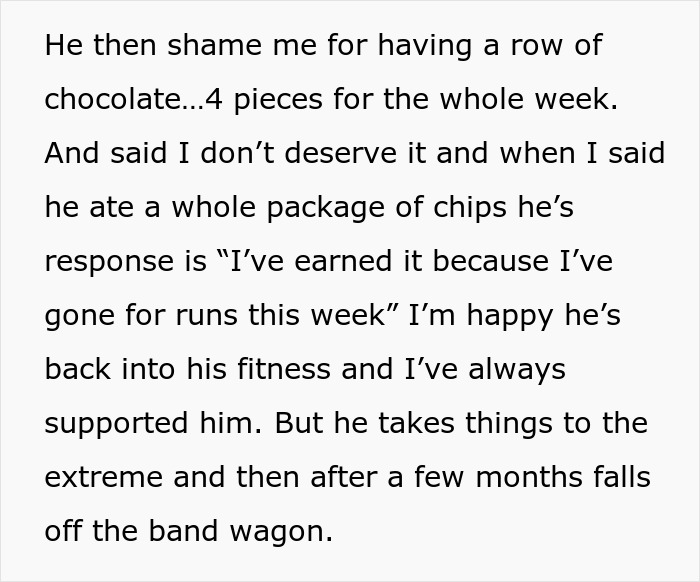 Text highlights a woman's experience with fat-shaming from her husband, causing her anxiety around eating. Text highlights a woman's experience with fat-shaming from her husband, causing her anxiety around eating.