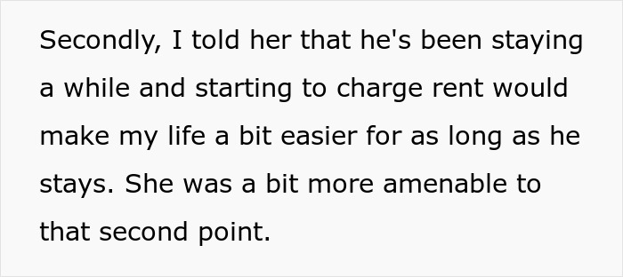 Text discussing the decision to charge rent for a stay, mentioning it would ease life for the person addressed. Text discussing the decision to charge rent for a stay, mentioning it would ease life for the person addressed.