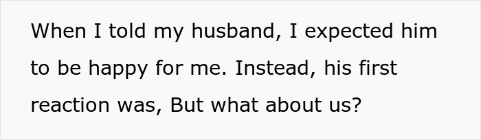 Text image discussing promotion and husband's unexpected reaction.