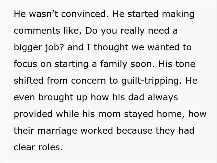 Text excerpt discussing refusal to give up a promotion due to husband's traditional views.