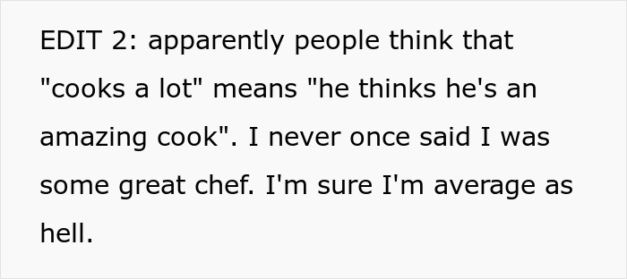 Text expressing a man's view on assumptions about his cooking skills. Text expressing a man's view on assumptions about his cooking skills.