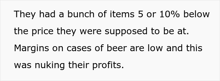 Text discussing pricing errors affecting profit margins on beer sales. Text discussing pricing errors affecting profit margins on beer sales.