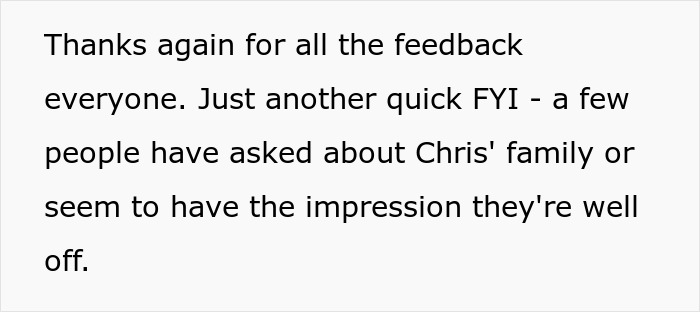 Text message discussing the financial status of the groom's family for a destination wedding.