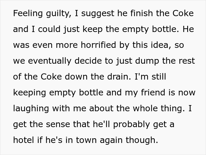 Text recounting a man cracking open a soda, discovering it's a tribute to a friend's late mom. Text recounting a man cracking open a soda, discovering it's a tribute to a friend's late mom.