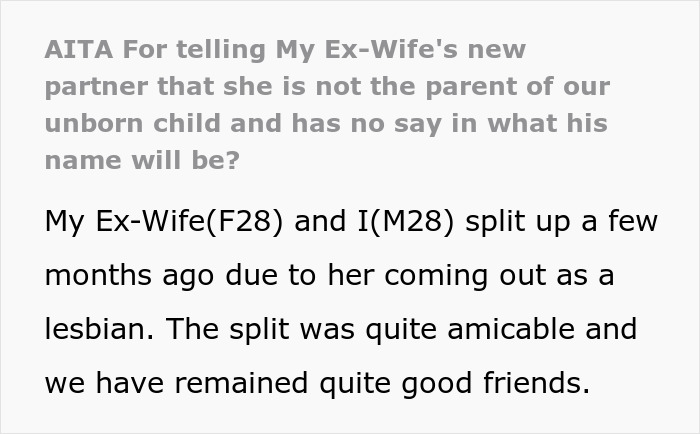 Text about a woman wanting to name her partner's baby and the dad expressing disagreement.