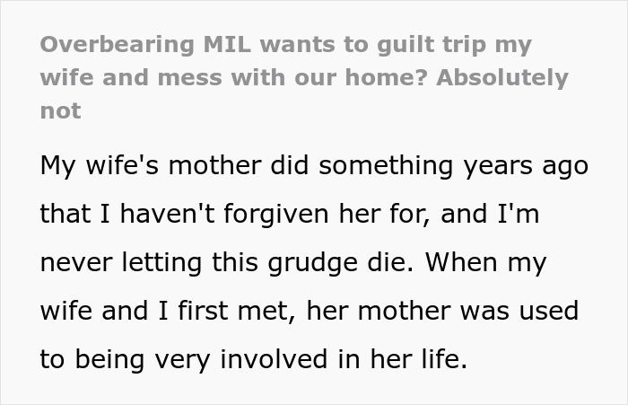 Text image highlighting husband's frustration with controlling MIL's tendencies. Text image highlighting husband's frustration with controlling MIL's tendencies.