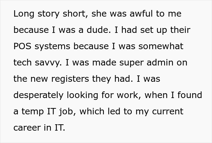 Text describing an experience with a difficult female boss leading to a temporary IT job and a career in IT. Text describing an experience with a difficult female boss leading to a temporary IT job and a career in IT.