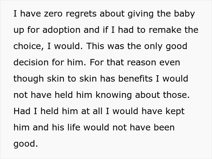 Text excerpt discussing regrets about giving a baby up for adoption.
