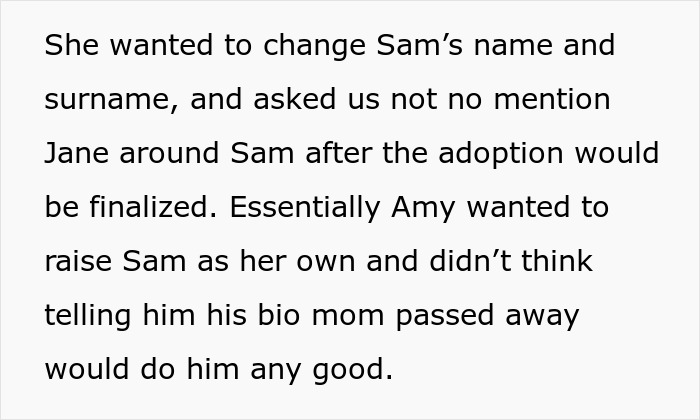 Text discussing adoption and name change request for Sam, with a focus on brother adopting deceased sibling&rsquo;s baby.