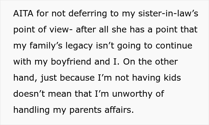 Text excerpt discussing a gay man's family legacy, will, and having children.