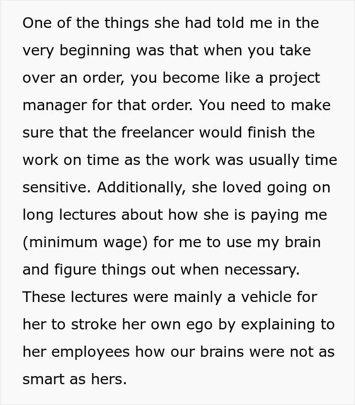 Text about malicious compliance from an employee revealing an egoistic boss's behavior in the workplace.