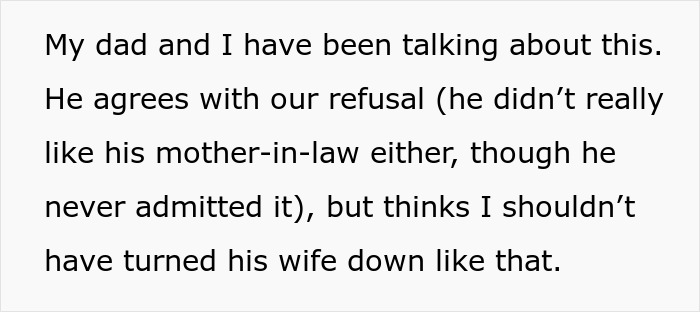 Text discussing a dad agreeing with a refusal to name a baby after stepmom's mother, despite his disagreement with the approach.