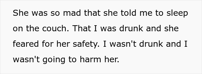 Text expressing conflict over sleeping arrangements and safety concerns on a couch.