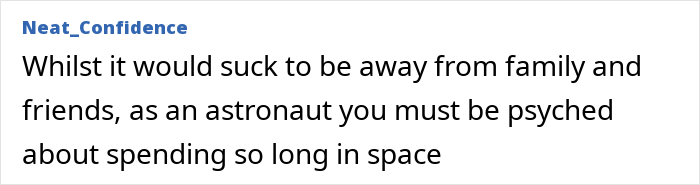 Text on image discussing the challenges of astronauts being away from family while spending extensive time in space.