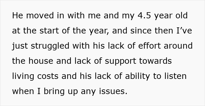 Text message describing issues with a boyfriend's laziness and lack of support.