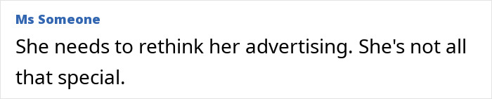 Bikini Tradie" comment: "She needs to rethink her advertising. She's not all that special.