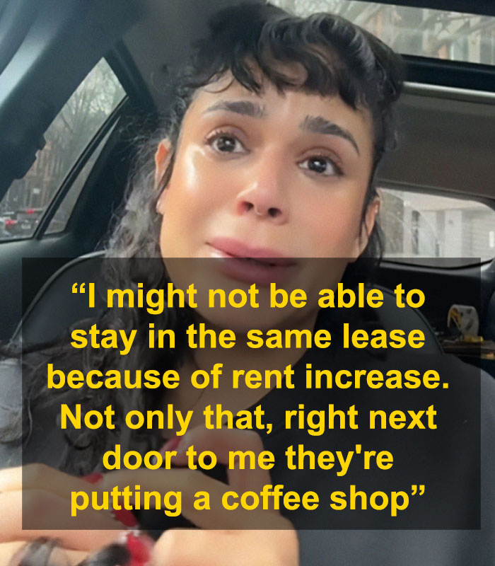 A tearful person discussing NYC cafe struggles amidst rent issues and competition, overlaid with a quote. A tearful person discussing NYC cafe struggles amidst rent issues and competition, overlaid with a quote.