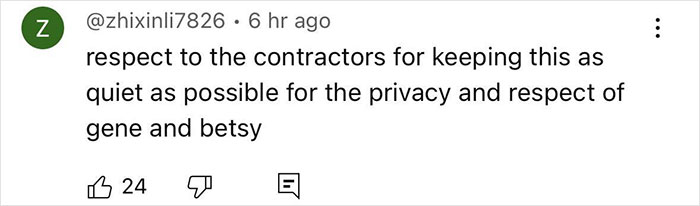 Comment appreciating privacy efforts for Gene and Betsy.