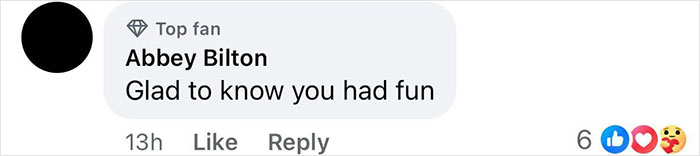 A Facebook comment by Abbey Bilton saying "Glad to know you had fun," with reactions, related to 70s Pawn Star.