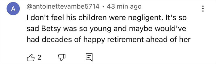Comment discussing Betsy's untimely death and potential for a happy retirement, related to Gene Hackman complications.