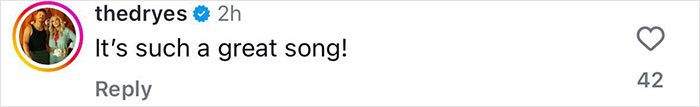 Comment praising Dolly Parton's heartbreaking song, with 42 likes.